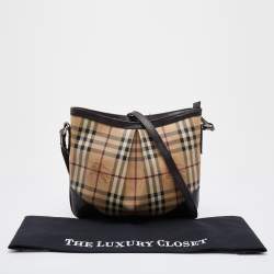 Pre Owned Burberry Beige/Brown Haymarket Check Coated Canvas and Leather Hartham Crossbody Bag