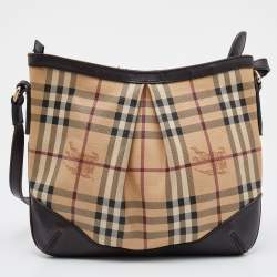Pre Owned Burberry Beige/Brown Haymarket Check Coated Canvas and Leather Hartham Crossbody Bag