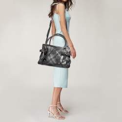Pre Owned Burberry Metallic Grey Shimmer Beat Check Canvas and Leather Lowry Tote