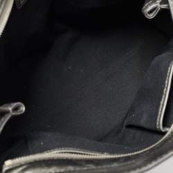 Pre Owned Burberry Metallic Grey Shimmer Beat Check Canvas and Leather Lowry Tote