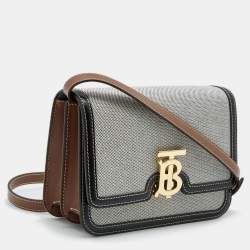 Pre Owned Burberry Black/Grey Canvas and Leather Small TB Shoulder Bag