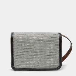 Pre Owned Burberry Black/Grey Canvas and Leather Small TB Shoulder Bag