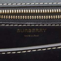 Pre Owned Burberry Black/Grey Canvas and Leather Small TB Shoulder Bag