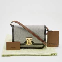 Pre Owned Burberry Black/Grey Canvas and Leather Small TB Shoulder Bag