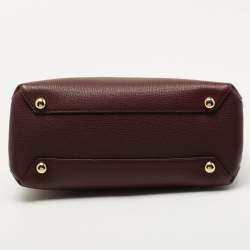 Burberry Burgundy/Beige Leather and House Check Fabric Small Banner Tote
