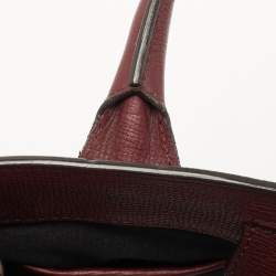 Burberry Burgundy/Beige Leather and House Check Fabric Small Banner Tote