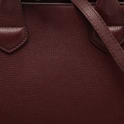 Burberry Burgundy/Beige Leather and House Check Fabric Small Banner Tote