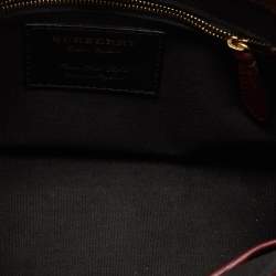 Burberry Burgundy/Beige Leather and House Check Fabric Small Banner Tote