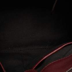 Burberry Burgundy/Beige Leather and House Check Fabric Small Banner Tote