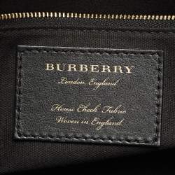 Burberry Burgundy/Beige Leather and House Check Fabric Small Banner Tote