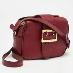 Pre Owned Burberry Red Leather Small Medley Buckle Crossbody Bag