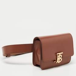 Pre Owned Burberry Brown Leather Mini TB Belt Bag