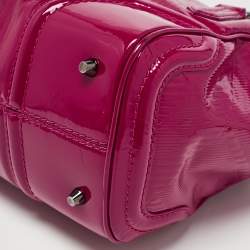 Pre Owned Burberry Fuchsia Check Embossed Patent Leather Tote