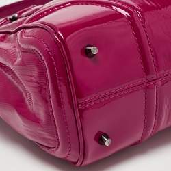 Pre Owned Burberry Fuchsia Check Embossed Patent Leather Tote