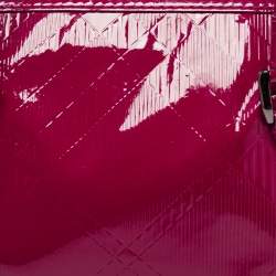Pre Owned Burberry Fuchsia Check Embossed Patent Leather Tote