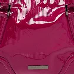 Pre Owned Burberry Fuchsia Check Embossed Patent Leather Tote