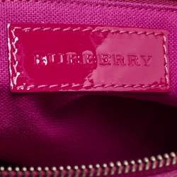 Pre Owned Burberry Fuchsia Check Embossed Patent Leather Tote