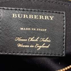 Pre Owned Burberry Beige Leather and House Check Fabric Medium Banner Tote