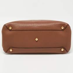 Pre Owned Burberry Beige Leather and House Check Fabric Medium Banner Tote