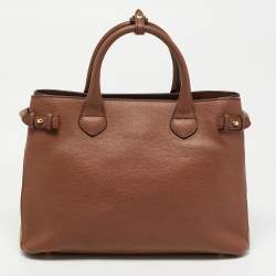 Pre Owned Burberry Beige Leather and House Check Fabric Medium Banner Tote