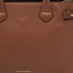 Pre Owned Burberry Beige Leather and House Check Fabric Medium Banner Tote