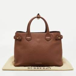 Pre Owned Burberry Beige Leather and House Check Fabric Medium Banner Tote