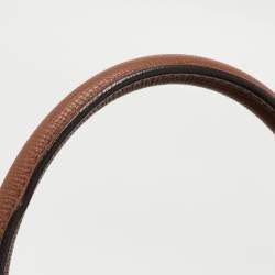 Pre Owned Burberry Beige Leather and House Check Fabric Medium Banner Tote