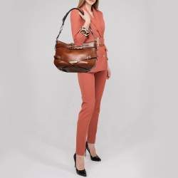 Pre Owned Burberry Brown Leather Small Bridle Dutton Hobo