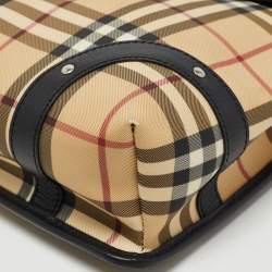 Pre Owned Burberry Black/Beige House Check PVC and Leather Buckle Flap Backpack