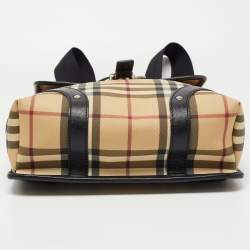 Pre Owned Burberry Black/Beige House Check PVC and Leather Buckle Flap Backpack