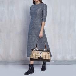 Pre Owned Burberry Beige/Brown Haymarket Check Canvas and Leather Shoulder Bag