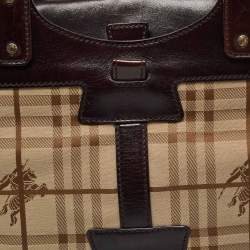 Pre Owned Burberry Beige/Brown Haymarket Check Canvas and Leather Shoulder Bag