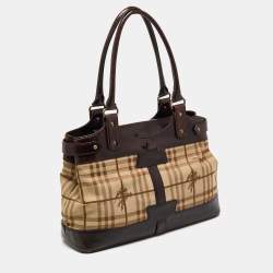 Pre Owned Burberry Beige/Brown Haymarket Check Canvas and Leather Shoulder Bag