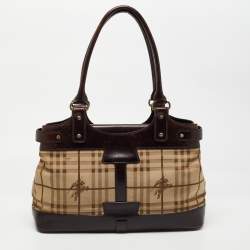 Pre Owned Burberry Beige/Brown Haymarket Check Canvas and Leather Shoulder Bag