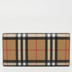 Pre Owned Burberry Beige Icon Stripe Coated Fabric Flap Continental Wallet