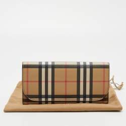 Pre Owned Burberry Beige Icon Stripe Coated Fabric Flap Continental Wallet