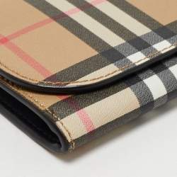 Pre Owned Burberry Beige Icon Stripe Coated Fabric Flap Continental Wallet