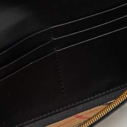 Pre Owned Burberry Beige Icon Stripe Coated Fabric Flap Continental Wallet