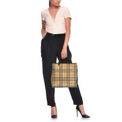 Pre Owned Burberry Beige/Black Nova Check Coated Canvas and Leather Shopper Tote