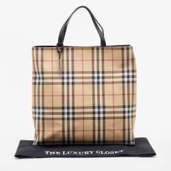 Pre Owned Burberry Beige/Black Nova Check Coated Canvas and Leather Shopper Tote