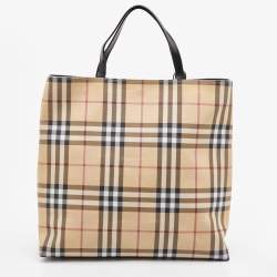 Pre Owned Burberry Beige/Black Nova Check Coated Canvas and Leather Shopper Tote