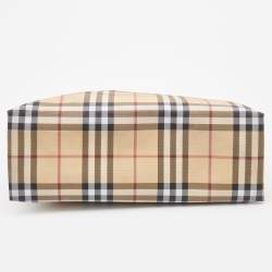 Pre Owned Burberry Beige/Black Nova Check Coated Canvas and Leather Shopper Tote