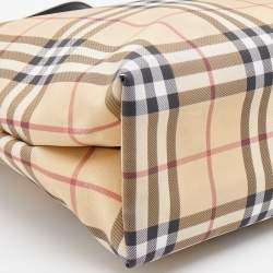 Pre Owned Burberry Beige/Black Nova Check Coated Canvas and Leather Shopper Tote