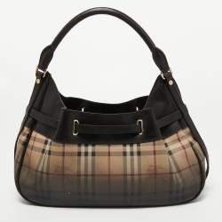 Pre Owned Burberry Beige Ombre Haymarket Check Coated Canvas and Leather Willenmore Hobo