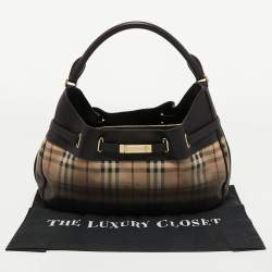 Pre Owned Burberry Beige Ombre Haymarket Check Coated Canvas and Leather Willenmore Hobo