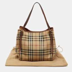 Burberry Beige/Brown Haymarket Check Canvas and Leather Small Canterbury Tote