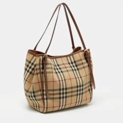 Burberry Beige/Brown Haymarket Check Canvas and Leather Small Canterbury Tote
