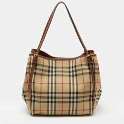 Burberry Beige/Brown Haymarket Check Canvas and Leather Small Canterbury Tote