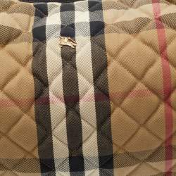 Pre Owned Burberry Beige/Black House Check Fabric and Leather Oversize Hoxton Hobo