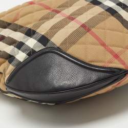 Pre Owned Burberry Beige/Black House Check Fabric and Leather Oversize Hoxton Hobo